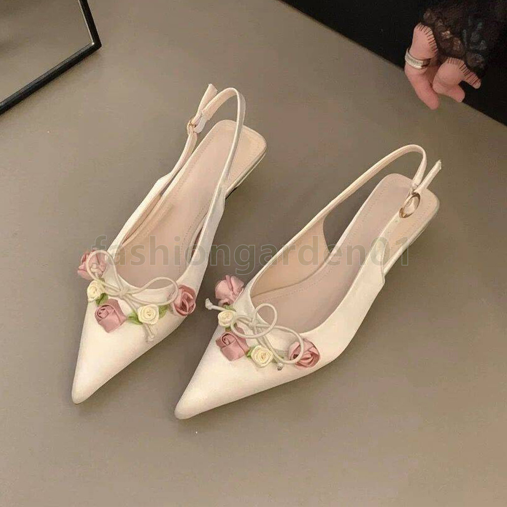 designer sandals luxury satin low heels slides sandal fashion pointed toe classics black elegant pink beige ladies slingback sandale size 35-40