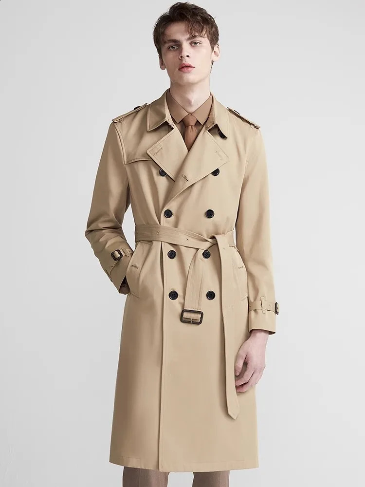 Mauroicardi Spring Autumn Long Chic Khaki Trench Coat Men Belt Double Breasted Elegant British Style Black Overcoat 2025 250729