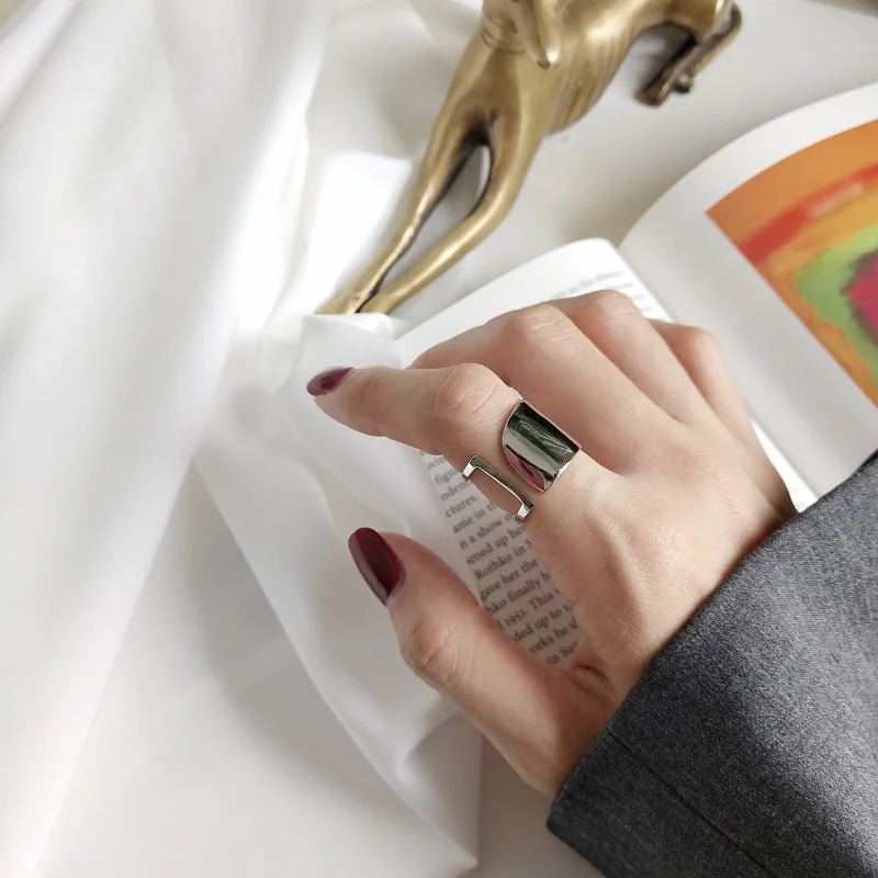 925 Sterling Silver Simple Punk Hollow Rings For Women Geometric Fashion Open Adjustable Handmade Party Jewelry Gift Allergy 250805