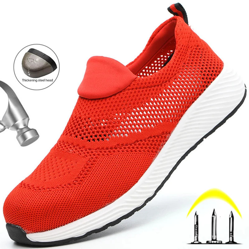 Summer Breathable Work Safety Shoes Men Women Work Sneakers Light Steel Toe Indestructible Shoes Anti-Smashing Safety Work Boots 250805