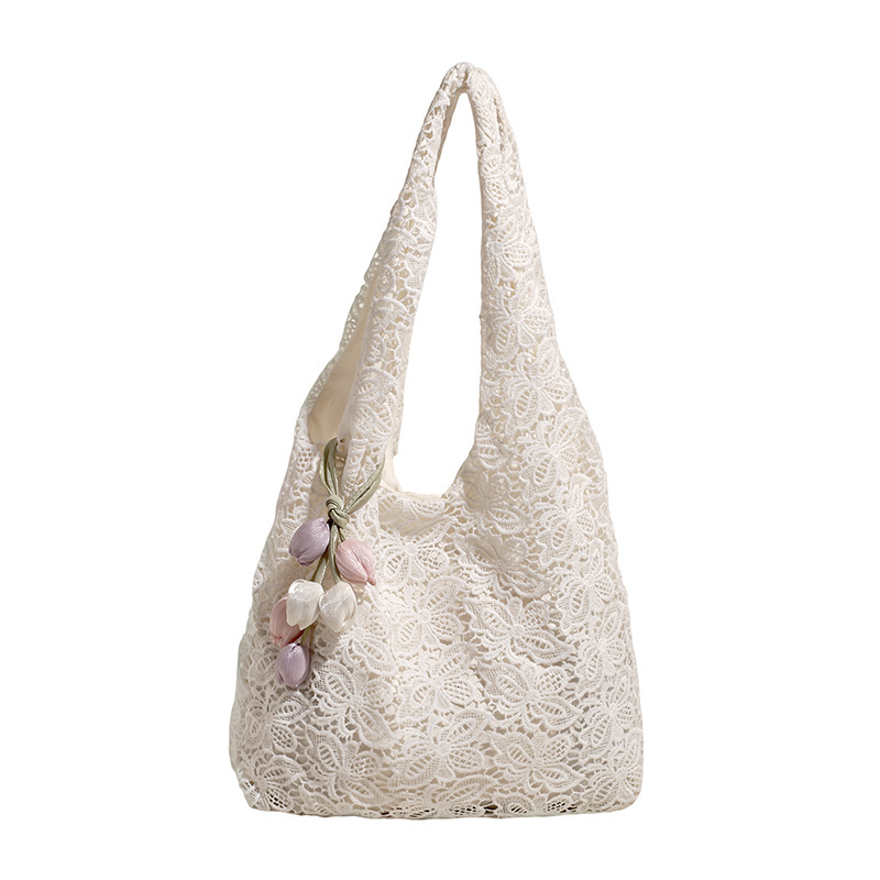 Minimalist Fashion Single Shoulder Floral Lace Summer Gentle Fairy Large Capacity Lazy Style Hollow Commuter Tote Bag ddmymoon