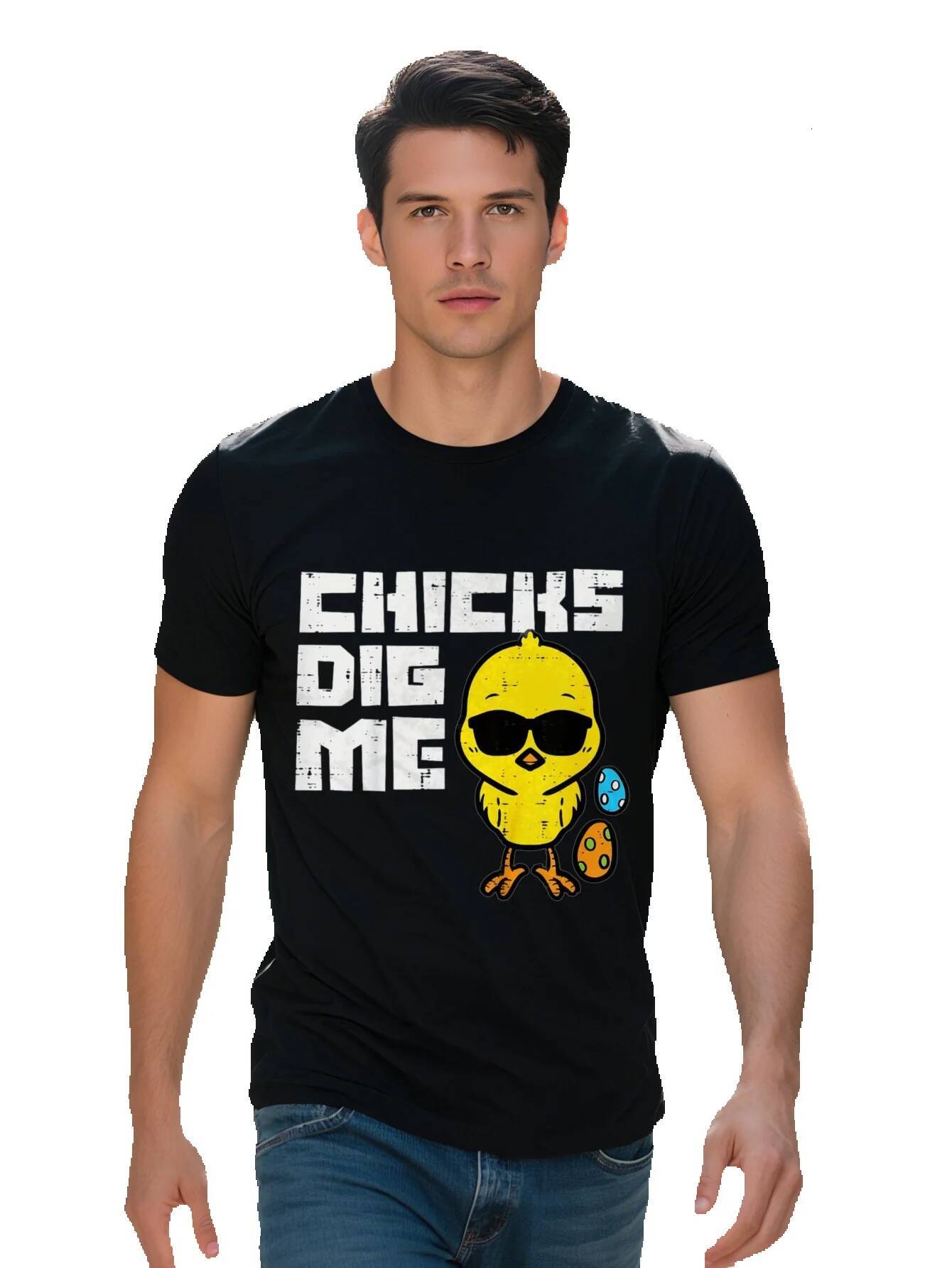 Chicks Dig Me Graphic T-Shirt for Men and Women Cotton Breathable Short Sleeve Tee with Cartoon Chick Fashion 4dfcd acd12