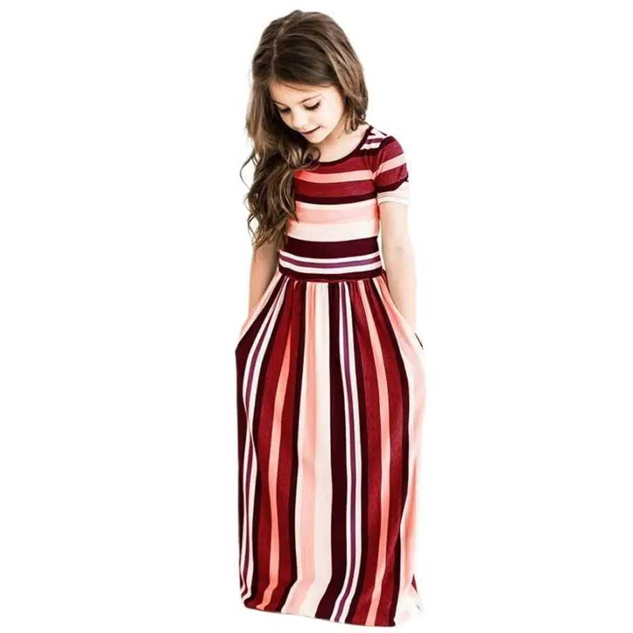 Baby Girl Striped Print Long Dress Toddler Girls Bohemian Flower Dress Kids Casual Clothes Polyester Soft Summer Beachwear Dress W250811