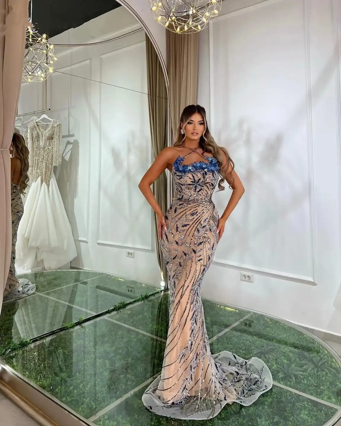 Sexy Prom Dress Sequins Spaghetti Straps Shine Crystals Evening Gowns Ground Dresses Sleeveless Robe De Soiree vestido de novia Size Customized