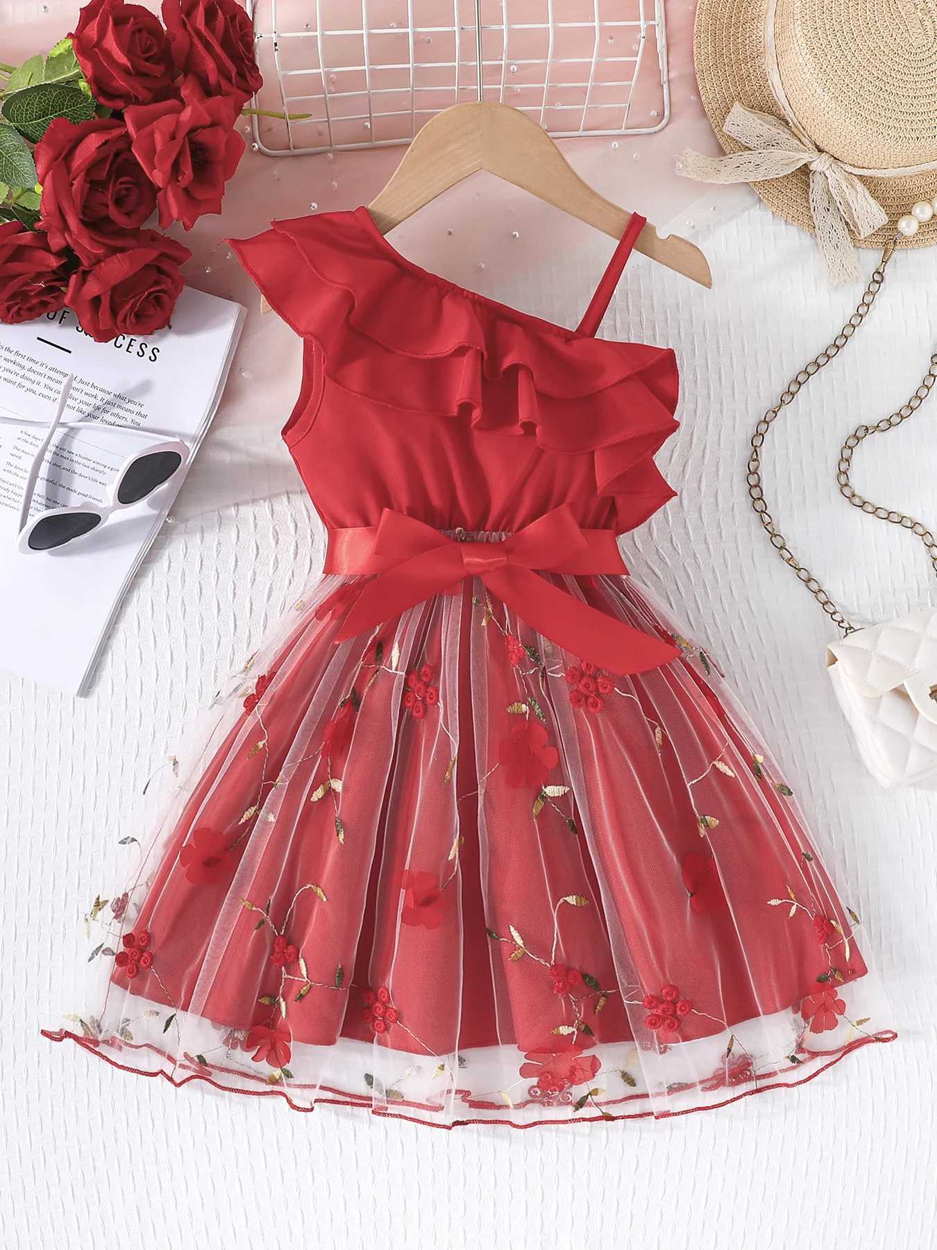 2-7 Years Old Birthday Ruffled Embroidered Sleeveless Floral Princess Dresses Ootd For Baby Girl W250811