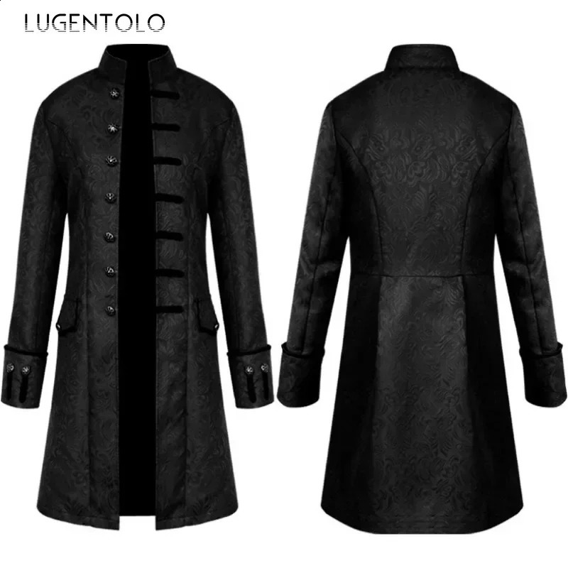 Men Medieval Trench Retro Coat Singlebreasted Uniform Gothic Stand Collar Renaissance Jacquard Outwear Halloween Costume 250804