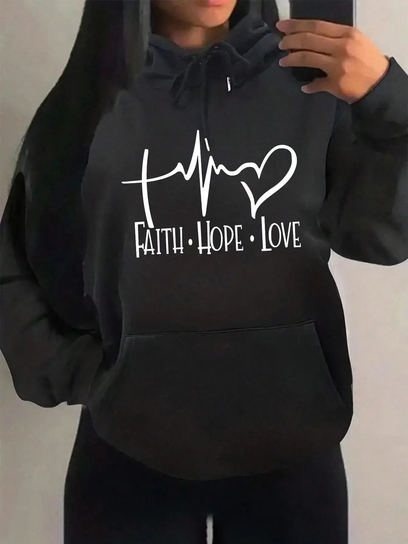 Faith Hope Love Letter Graphic Women Hoody Street Casual Loose Sweatshirt Autumn Fleece Hooded Hip Hop O-Neck Clothing Female 250804