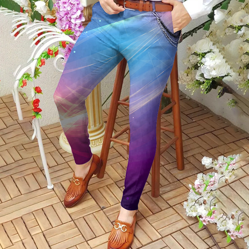 Fashionable men's mid-waist casual pants long pants 3D printed slim-fitting pants men's straight-leg pants European size :S-3XL