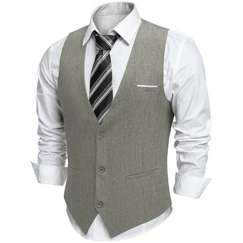 Mens VNeck Suit Vest with Pockets | FormalCasual Waistcoat for WeddingBusinessTuxedo Gilet Style Office Wear 250809