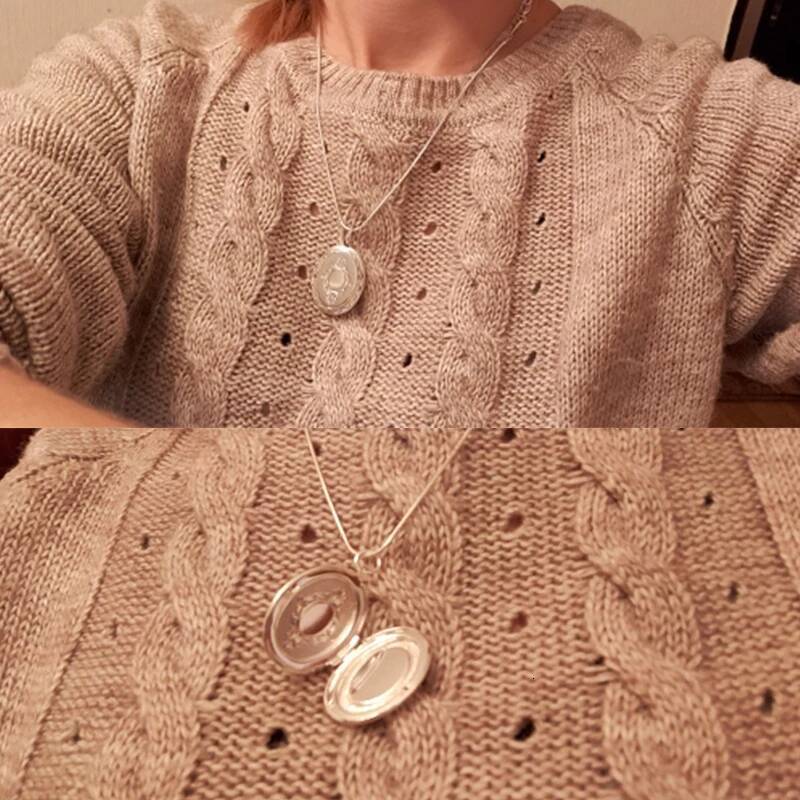 40-75cm Sterling Sier Oval heart Round Photo open Frame Pendant Necklace Snake Chain For Woman Man Wedding Jewelry