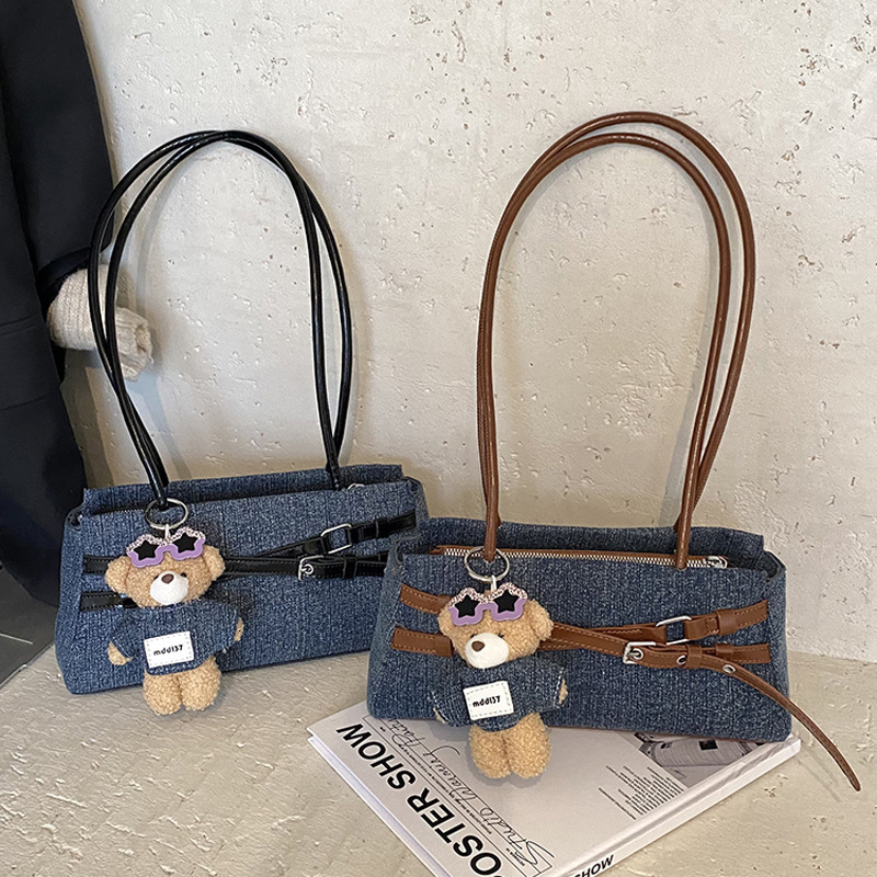 PU Denim Underarm High-End Color-Block Baguette 2025 New Korean Style Casual Niche Shoulder Bag ddmymoon