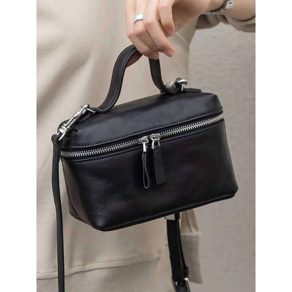 Women Genuine Leather Single Shoulder Casual Small Bag Tote Handbag Ladies Zipper Solid Color Vintage Design Messenger Bags