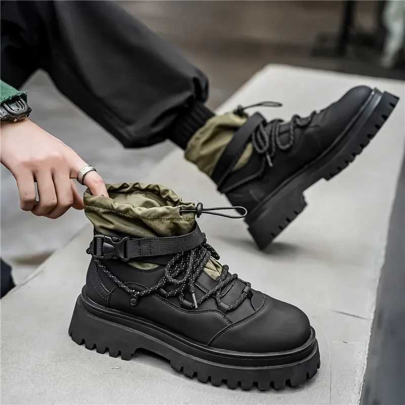 Men Platform Ankle Boots Fashion Personalized Strap Design Shoes Brand High Quality Motorcycle Boots Casual Outdoor Zipper Shoes W250811