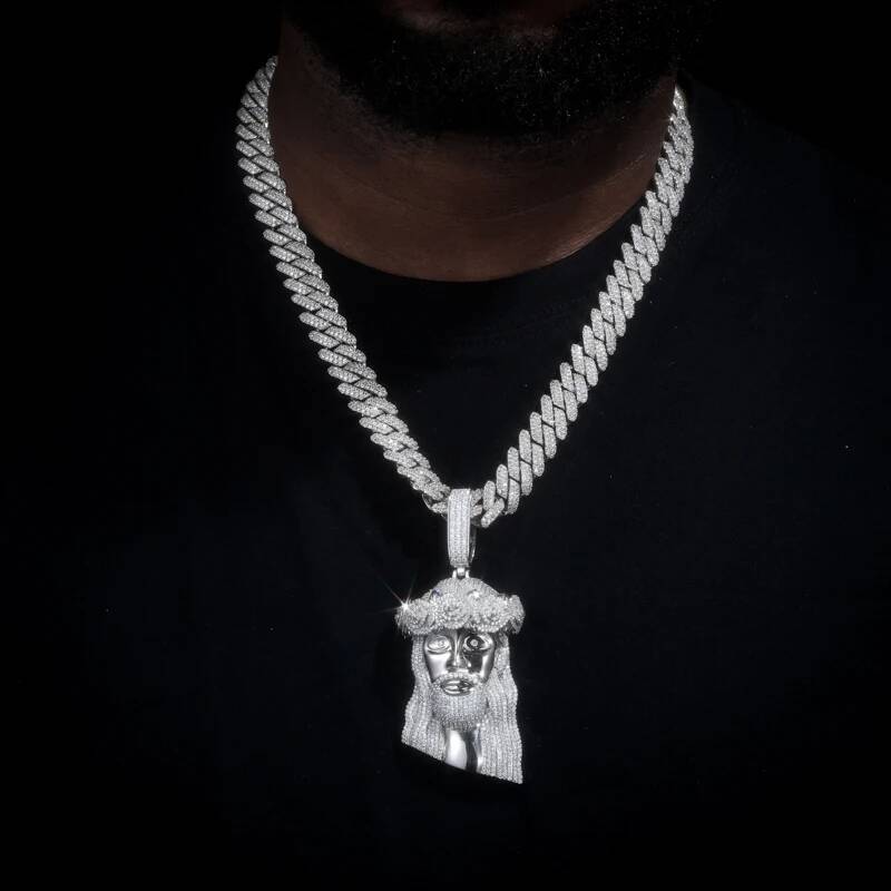 Iced Out VVS Moissanite Jesus Head Pendant Necklace for Men and Women 925 Sterling Silver Hip Hop Christian Jesus Facial Jewelry