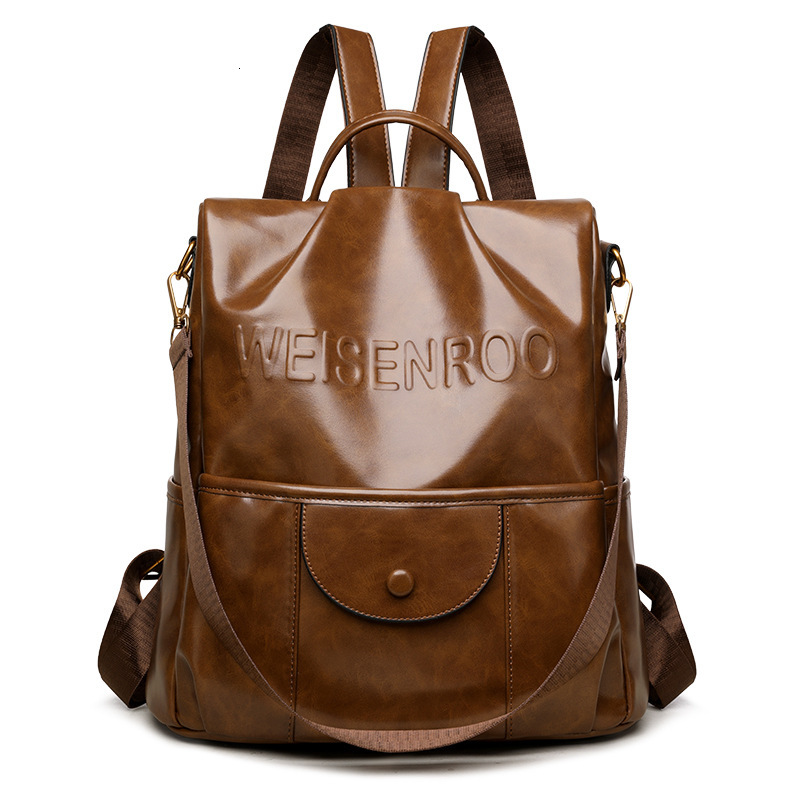 Oil Wax Leather Women's New Casual Anti-theft Backpack Commuting Travel Large Capacity Student Schoolbag ddmymoon