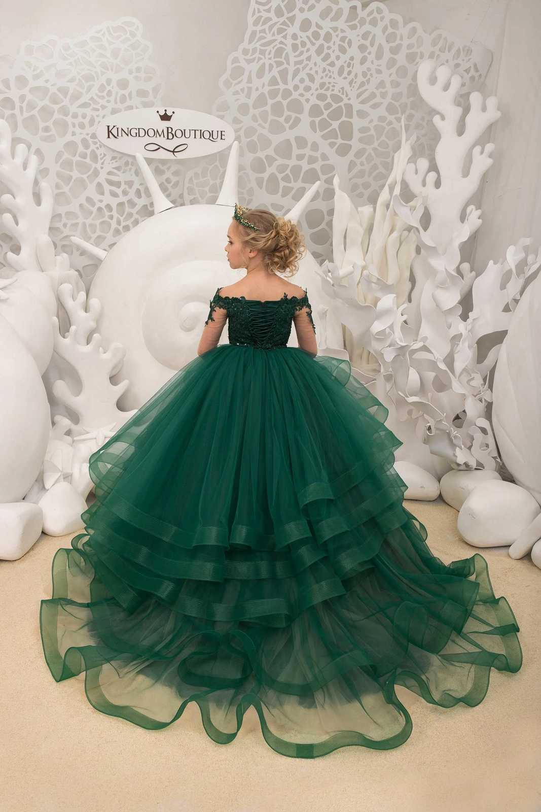 Emerald Green Tulle Puffy Layered Flower Girl Dress For Wedding Princess Kid Birthday Party First Communion Ball Gown Customized W250811