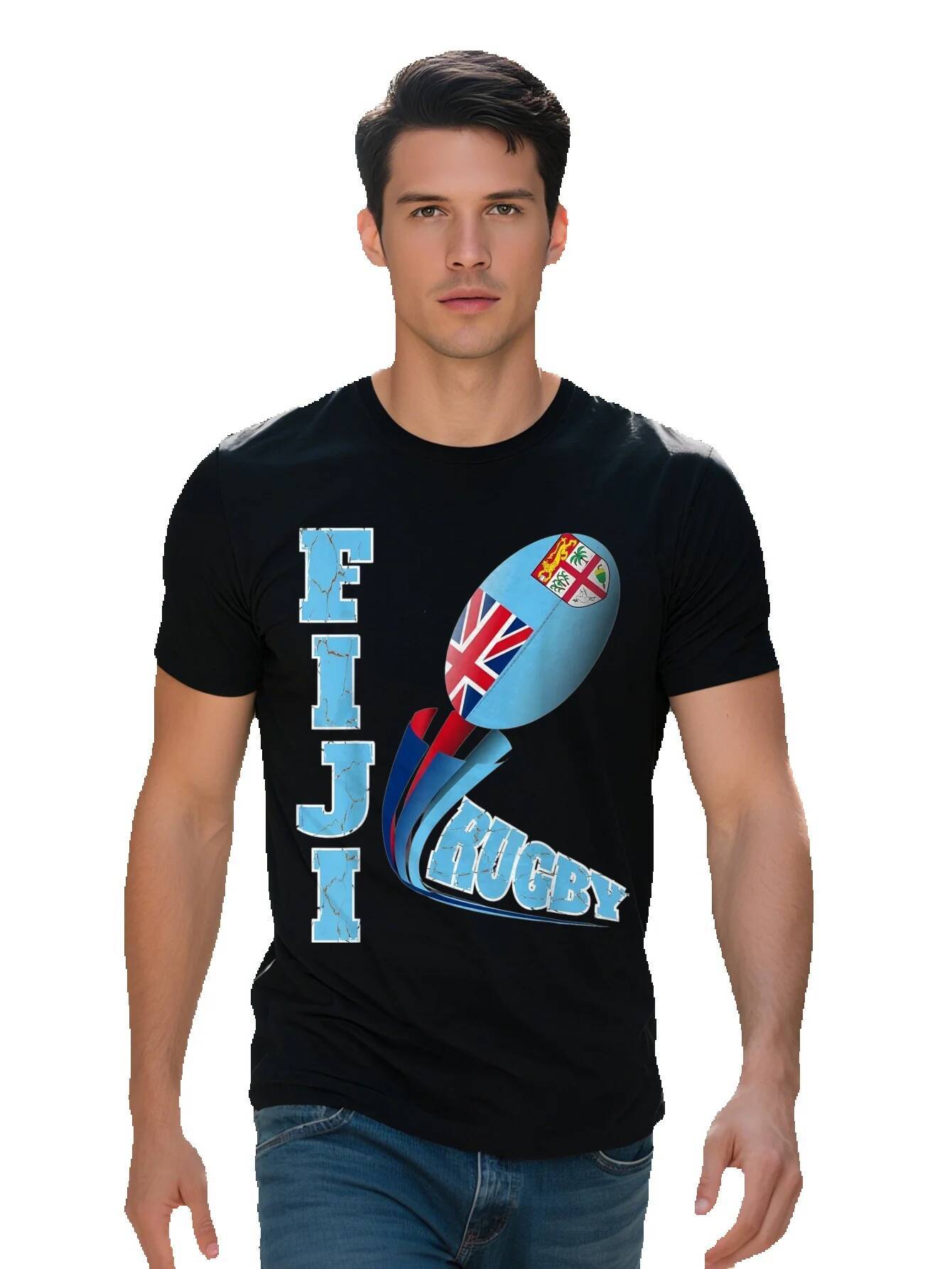 Fiji Rugby Fan Distressed Marbled Text Full Graphic T Shirt 5b66b
