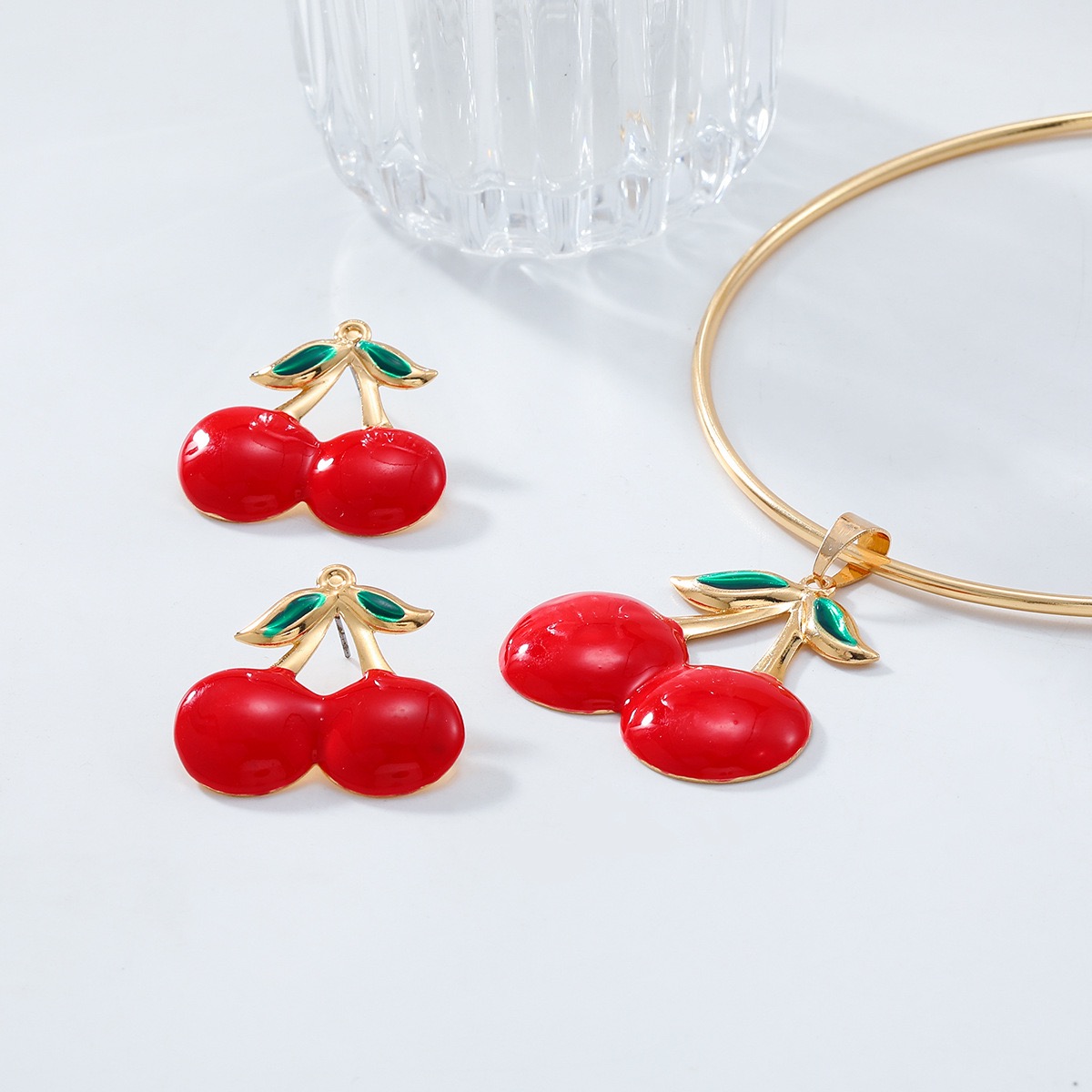 2025 New Fashion Accessories Cherry Necklace and Earring Set Simple Women's Fashion Accessories Set