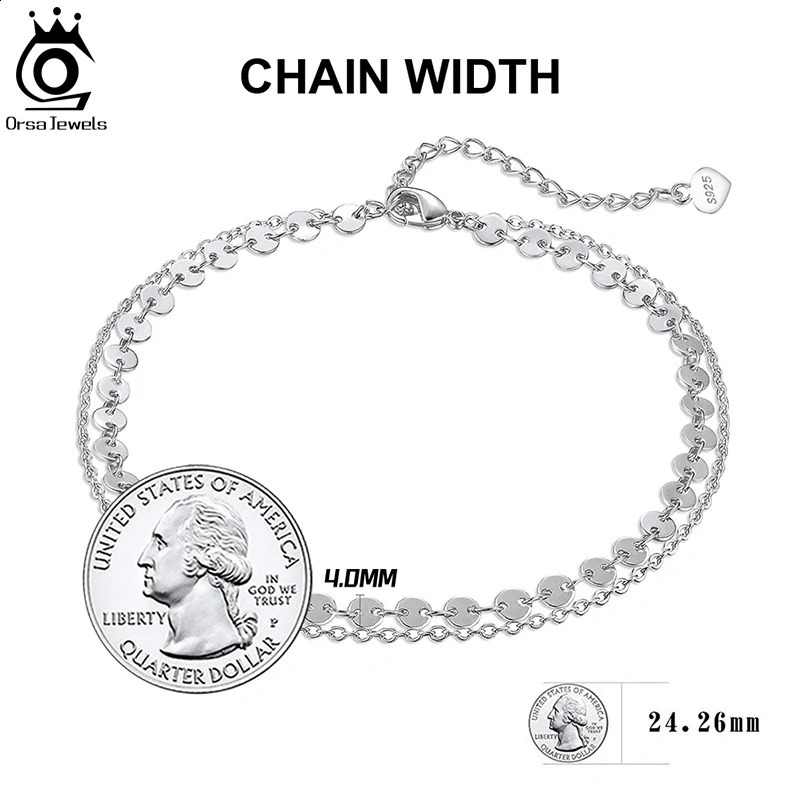 ORSA JEWELS 925 Sterling Silver Coin Cable Layered Chain Anklets for Women Fashion Summer Foot Chain Bracelet Jewelry SA15 250807