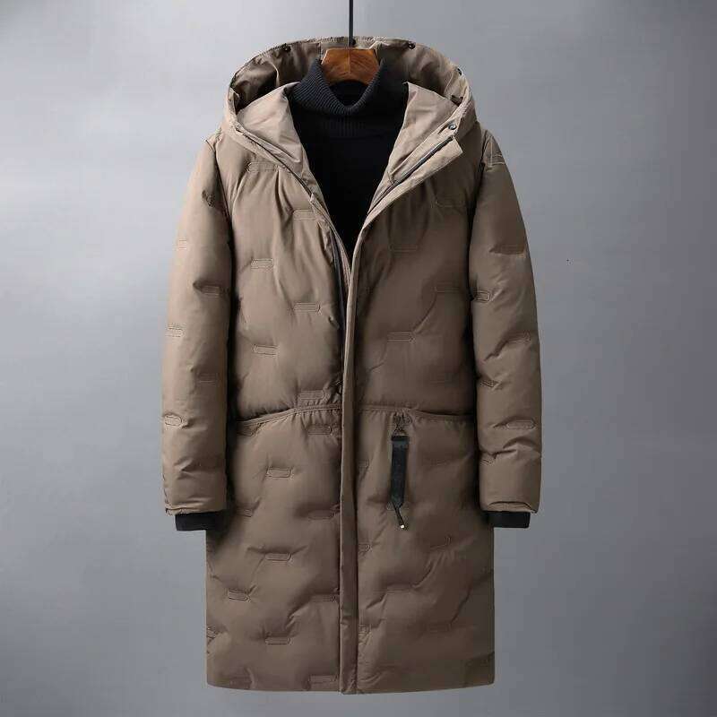 Men's Winter Long Thick Warm Casual Solid Slim Hooded Zipper Outwear Coats Overcoat Hat Fashion Down Jacket