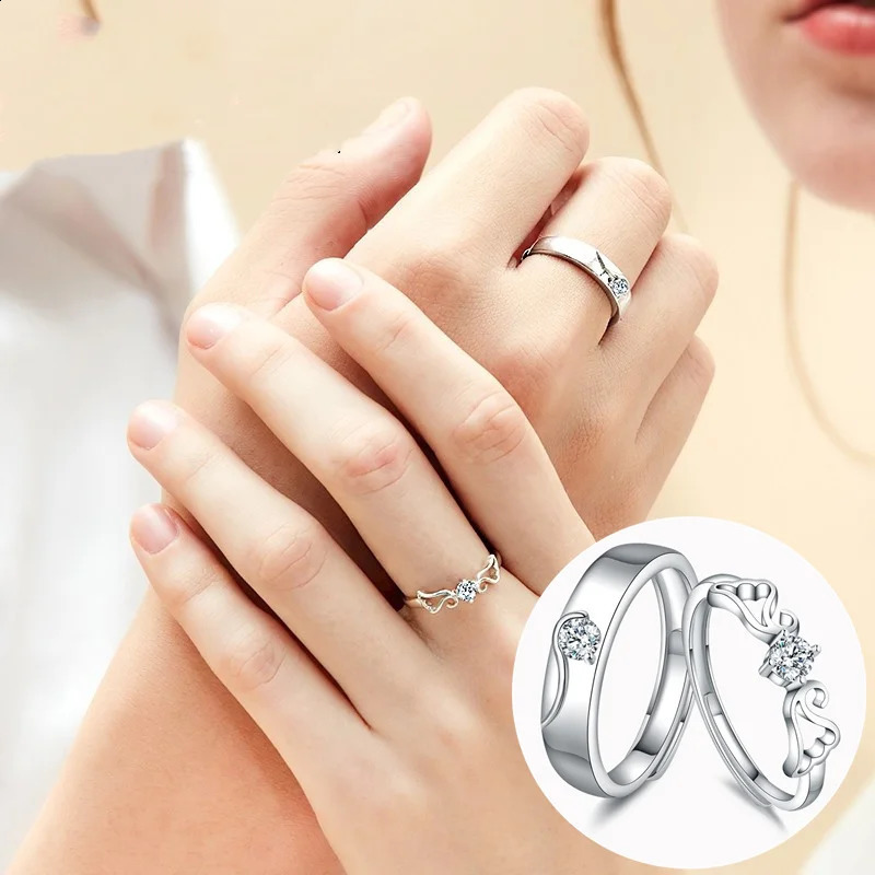 High-quality Couple Wedding Ring for Woman Men 2Pcs Love Heart Zircon Adjustable Rings Fashion Stainless Steel Engaged Jewelry 250805