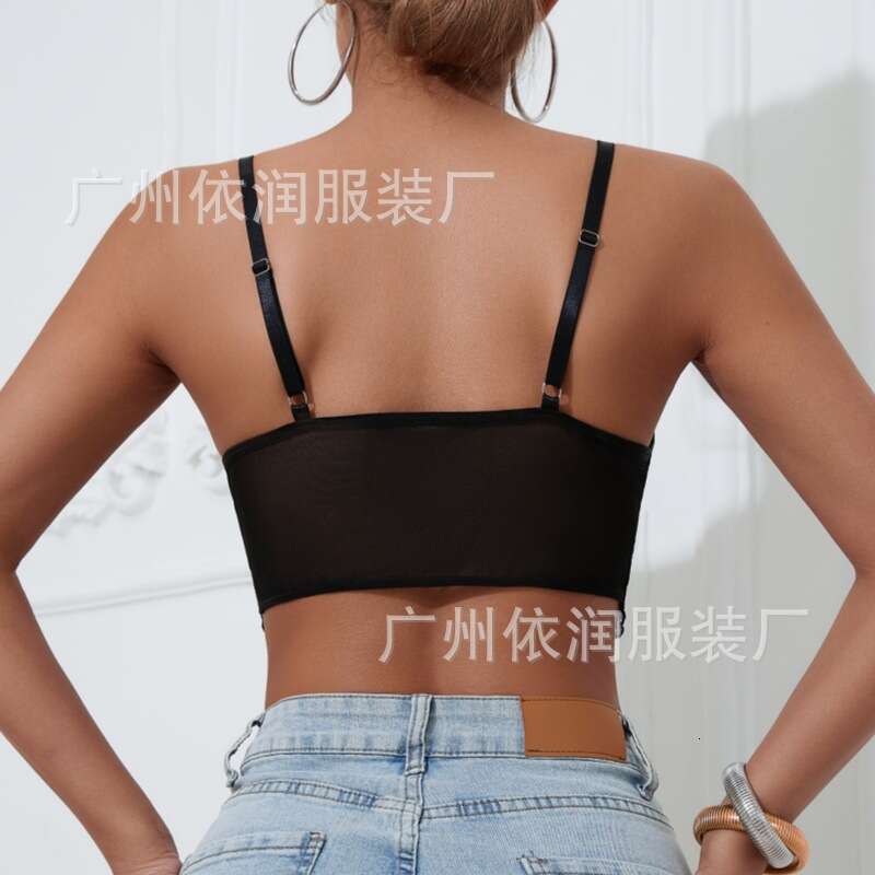 Summer Lace Patchwork Sexy Backless See-through Slim Fishbone Solid Color Camisole Tank Top