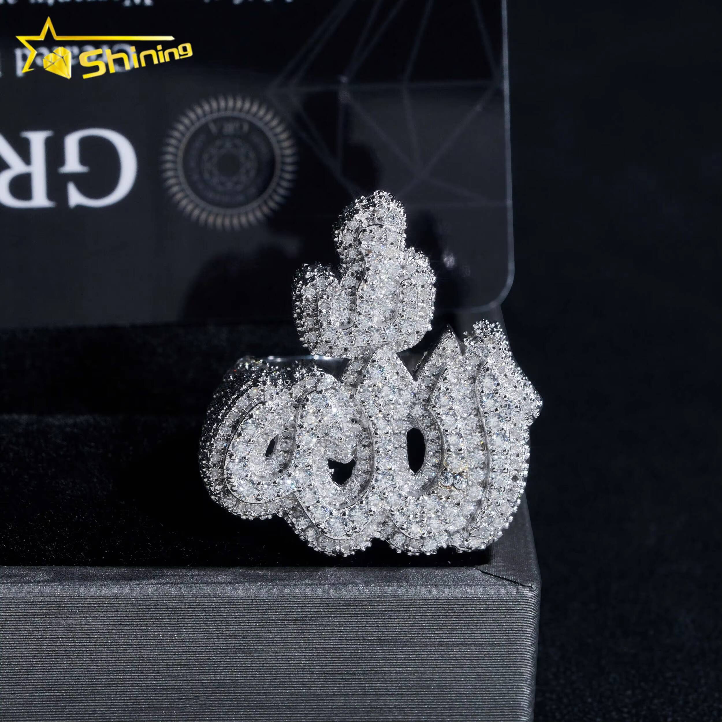 GRA Pass Diamond Tester 925 Sterling Silver Gold Plated Hip Hop Jewelry New Style VVS Diamond Moissanite Men Ring Allah