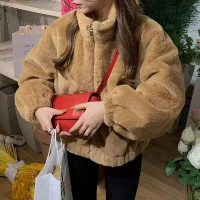Lamb Fur Jacket Women Plush Loose Thickened Autumn Winter Short Coat Stand Collar Warm Cotton Clothes Korean Style Outerwear 250804