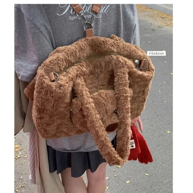 JIAERDI Harajuku Bear Plush Shoulder Bags Women Japanese Fur Soft Large Capacity Handbag Ladies Sweet Cute Y2k Backpack 250811