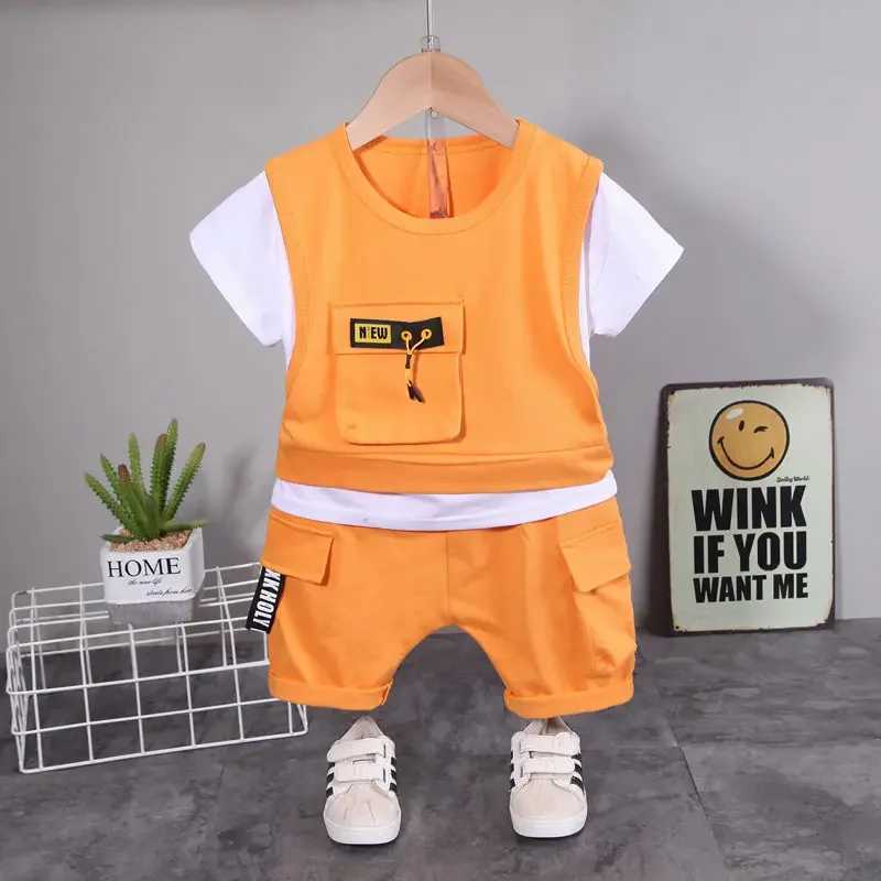 New Children Cotton Clothes Summer Kids Boys Patchwork T Shirts Shorts Pants 2Pcs/sets Infant Kids Toddler Tracksuits 0-5 Years Z250811