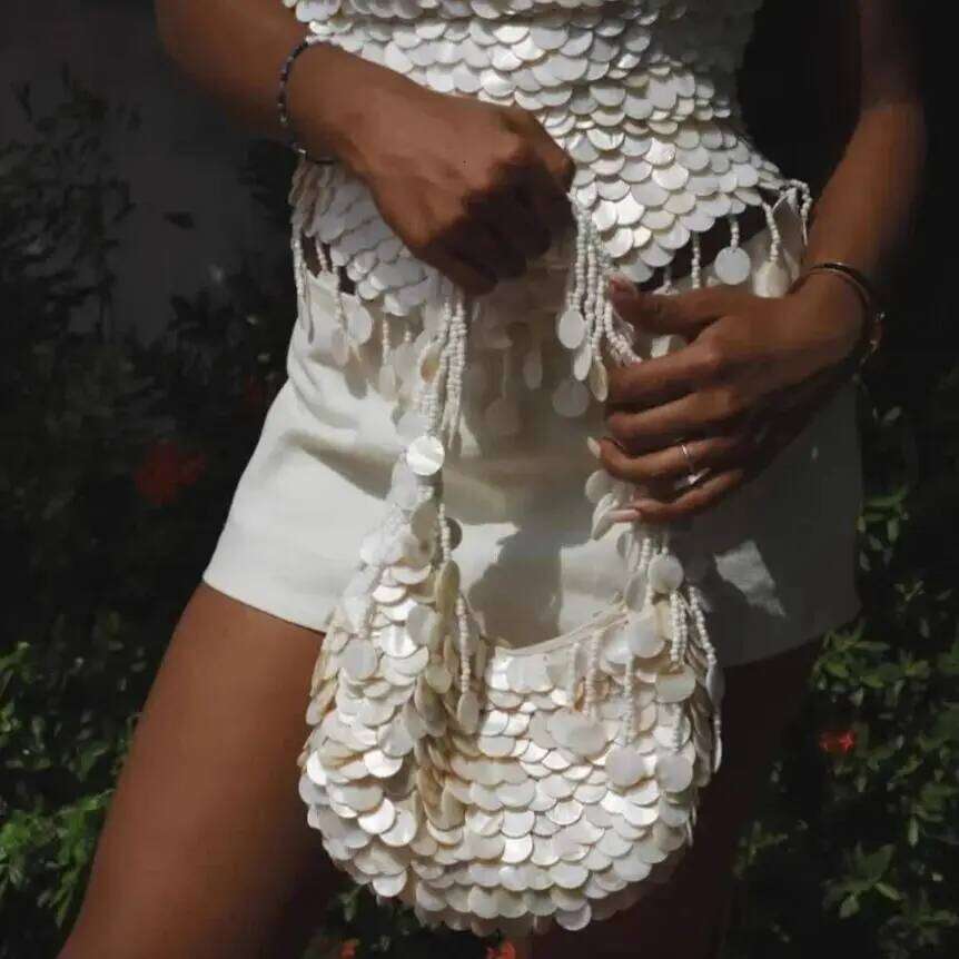 Fashion Shell Beaded Handmade Single Shoulder Rhinestone Pearl Diagonal Hand Armpit Women's Wedding Party Bag