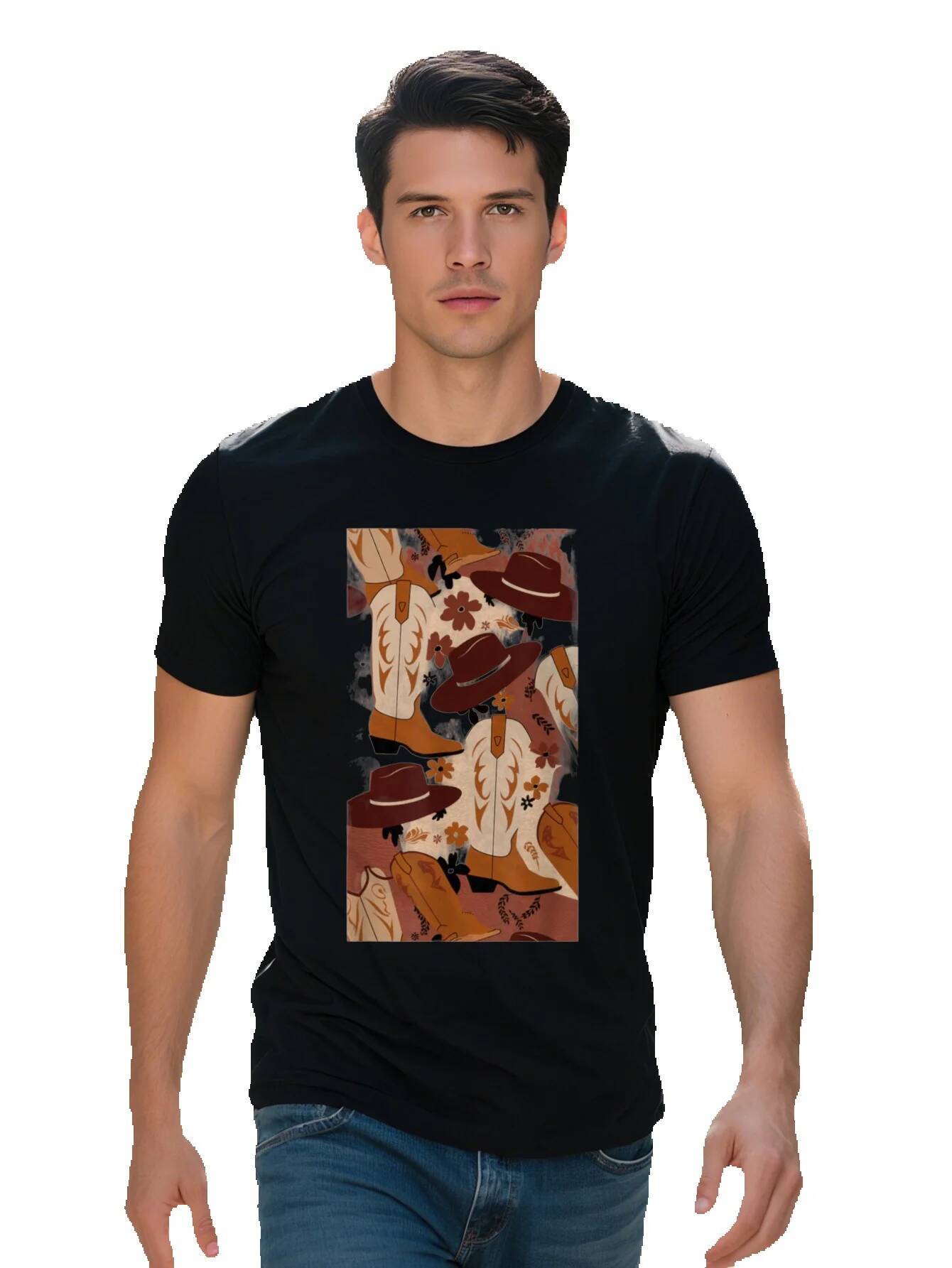 Men's Vintage Cowgirl Graphic T-Shirt Cotton Short Sleeve Tee with Cowboy Boots Hats Floral Print Regular Fit d9bda dfff4