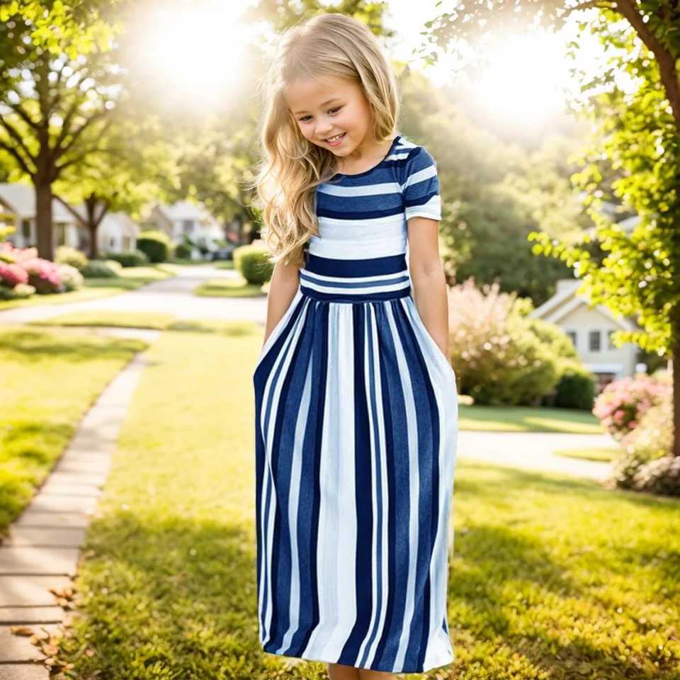 Baby Girl Striped Print Long Dress Toddler Girls Bohemian Flower Dress Kids Casual Clothes Polyester Soft Summer Beachwear Dress W250811