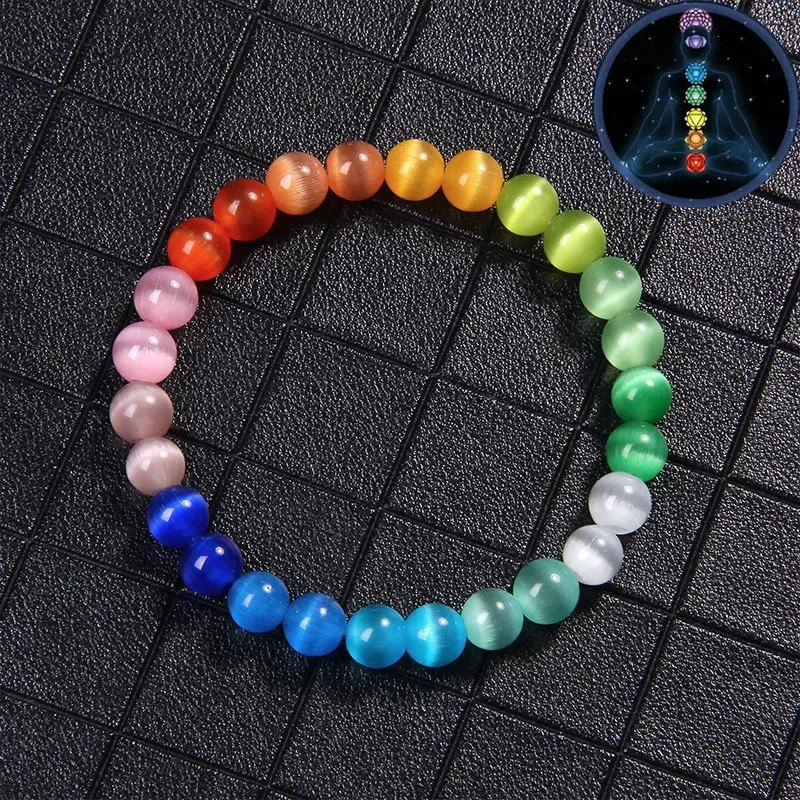 7 Chakra Bracelet Multicolor Cat Eye Bracelets Rainbow Reiki Healing Natural Stone Bracelets For Women Men Fashion Jewelry Gift 250805