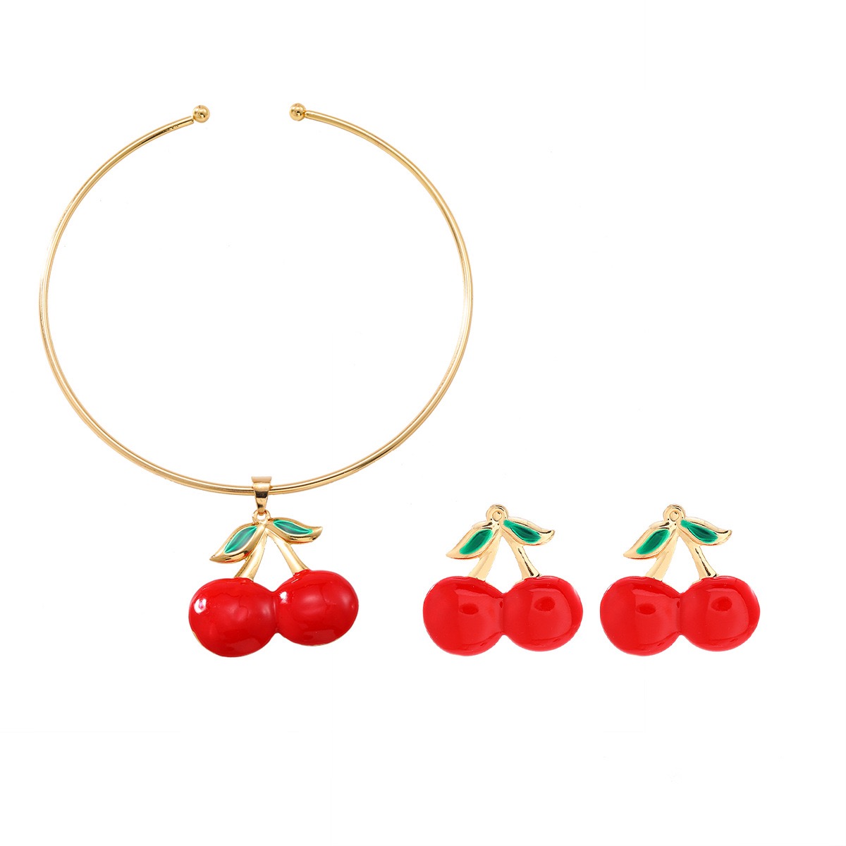 2025 New Fashion Accessories Cherry Necklace and Earring Set Simple Women's Fashion Accessories Set