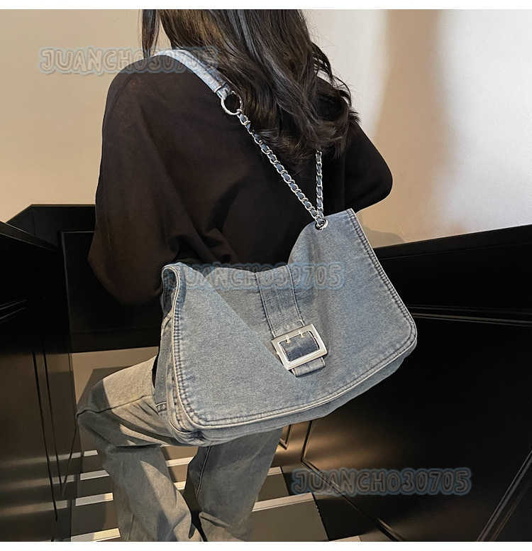 Style Simple Large Capacity Tote Bag Casual Denim Bag for Women 2025 Spring New Commuter Crossbody Bag H250809