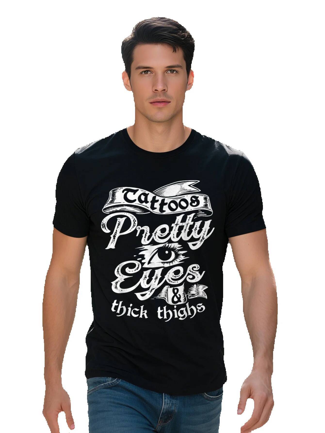 Mens T-shirt g Cotton Funny Tattoos Pretty Eyes Thick Thighs Gift Tattoo Artists T-Shirt af3ca