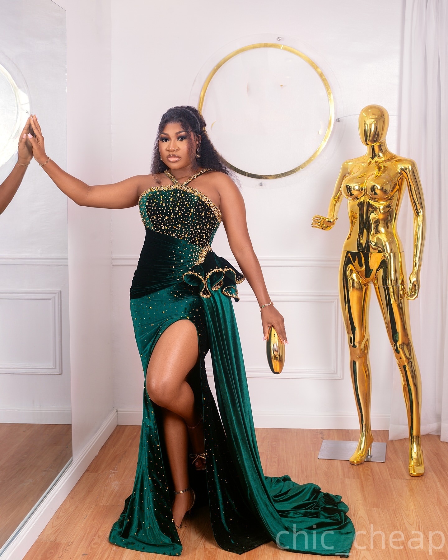 Dark Green Mermaid Prom Dresses 2025 Crystals Beaded Velvet High Split Evening Formal Party Second Birthday Engagement Gowns Plus Size Dress For Speci