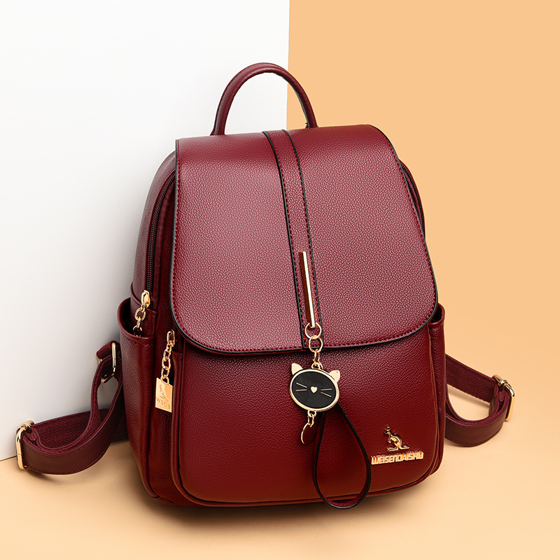 New Backpack for Women, Lychee Pattern, Solid Color, Versatile, Large Capacity, High-End PU Daily Backpack, Travel Bag ddmymoon