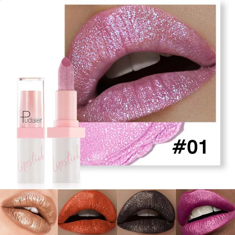 10color Shiny metallic pearlescent lipstick Waterproof Long Lasting Diamond Lipstick Non Stick Red Pink Lip Tint Makeup Cosmetic 250809