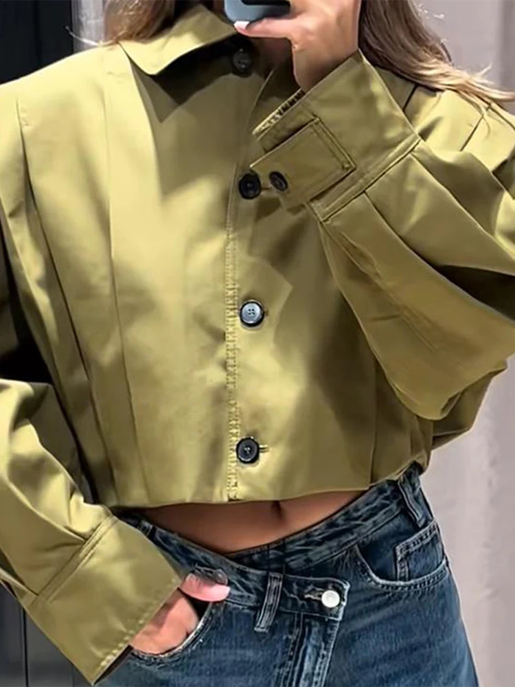 Street Button Jacket Women Baggy Lapel Single Breasted Long Sleeve Solid Crop Coat Female 2025 Spring Autumn Casual Lady Outwear 250805