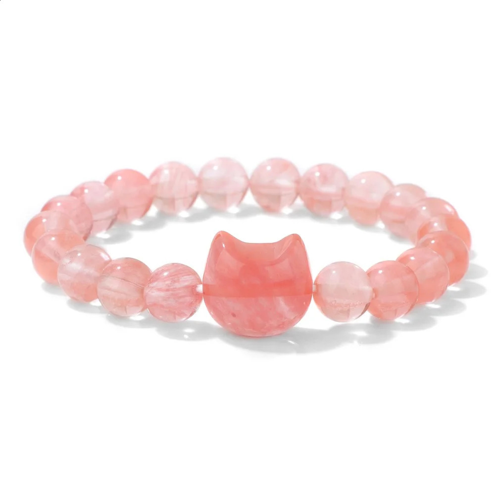 Tiger Eye Cat Head Carved Bracelet Natural Stone Quartzs Agates Animal 8mm Round Beads Elastic Bracelets For Women Men Jewelry 250805