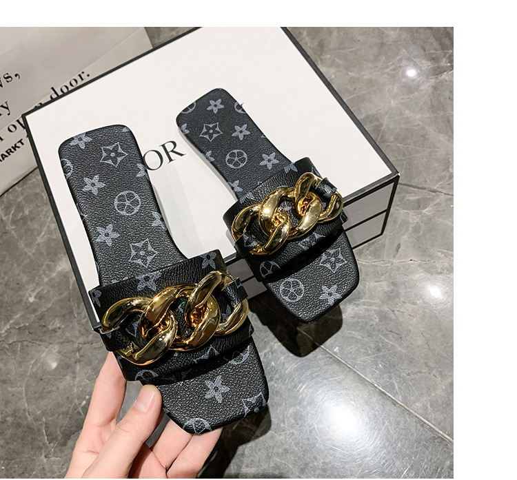 Designer Slippers 2025 New Western Style Women's Flat Slide Sandals - Metal Chain Decorated Casual Indoor Outdoor Flip Flops