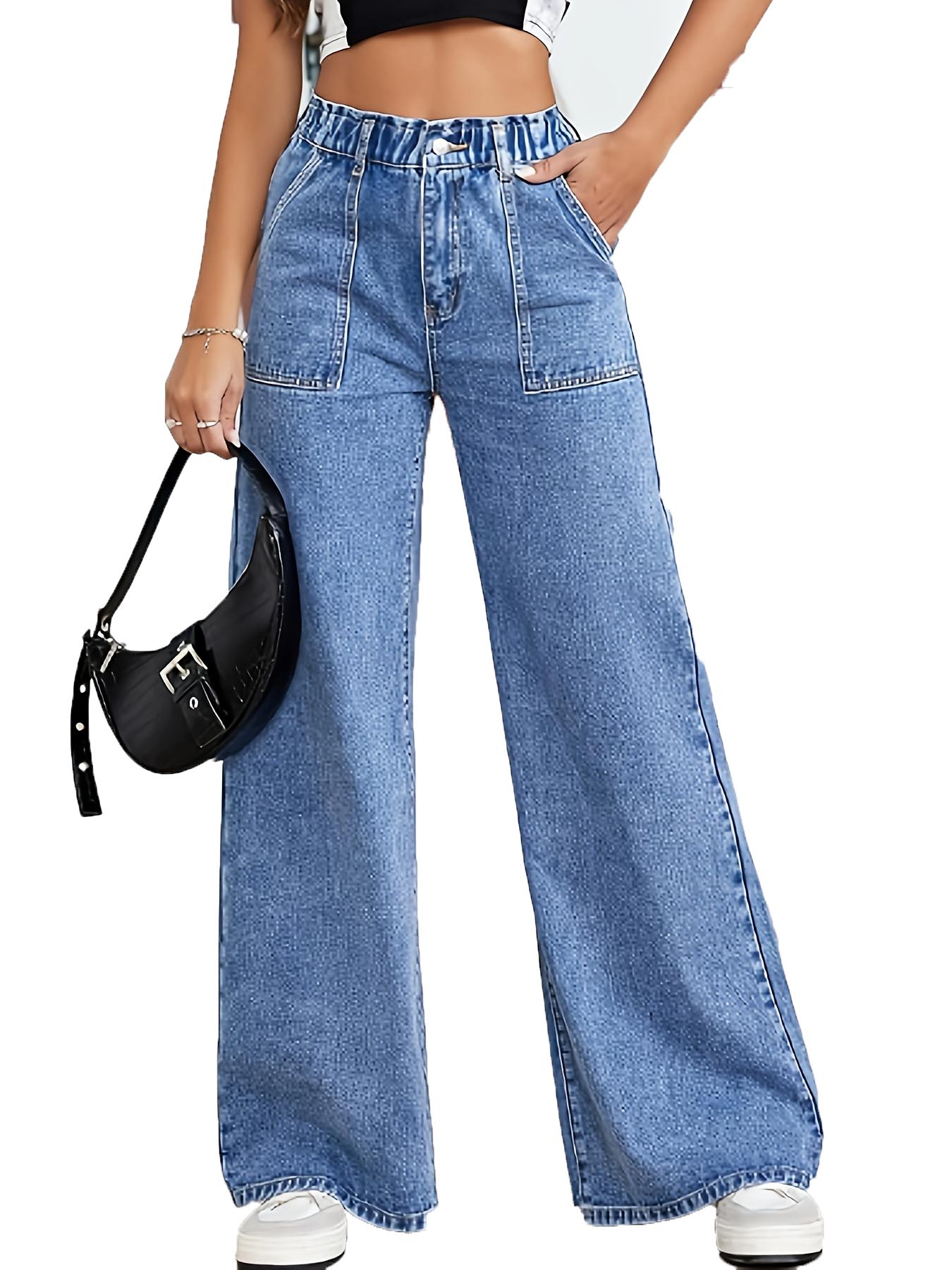 Women's Jeans Stylish Loose Fit Jeans: Comfortable Elastic Waistband Denim Pants for Everyday Wear