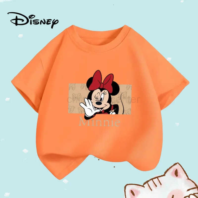 Disney Summer Baby Girls Solid Clothes Kid Disney Bow Minnie Printed Short Sleeve T-shirts Children Cartoon O-neck Soft Breathable Top W250811