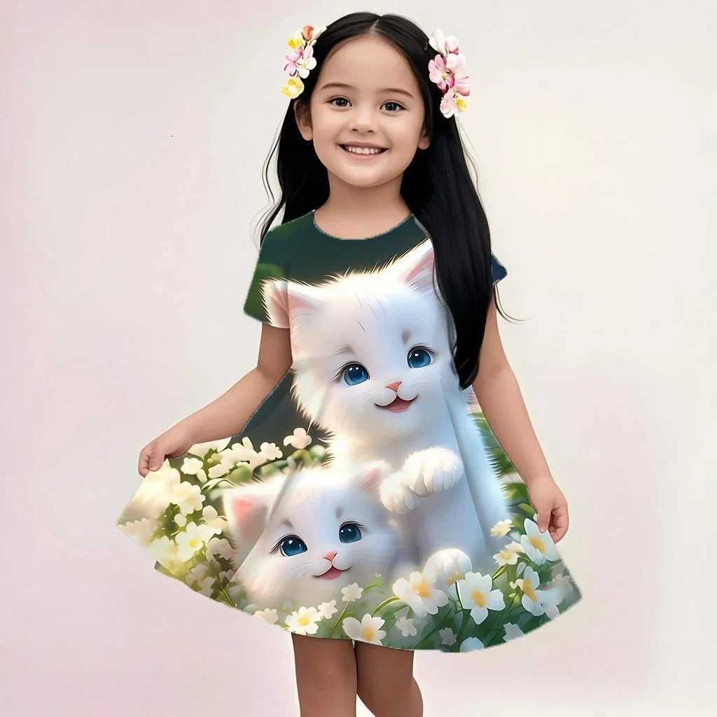 Fashion Cute Cat 3D Digital Printing Girls Dress New 2024 Sleeveless O-Neck Summer Dress Plus Size Loose Casual A-Line Dresses W250811