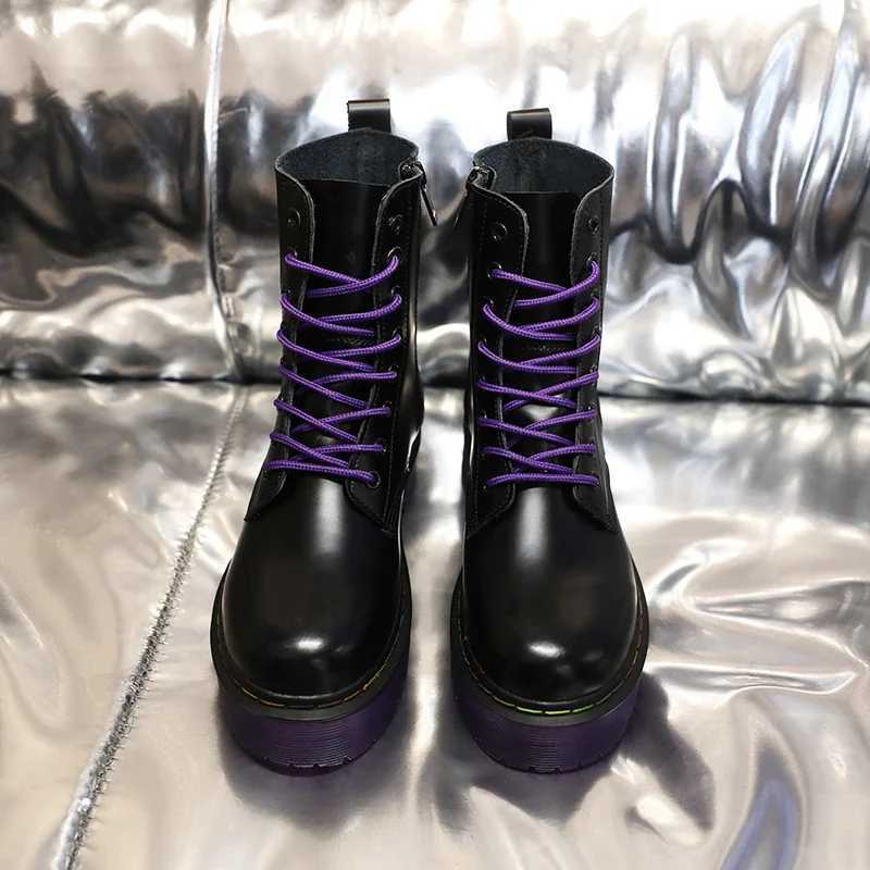 2025 New Womens Ankle Boots Increased Boots Fashion Genuine Leather Purple Casual Motorcycle Luxury Shoes W250811