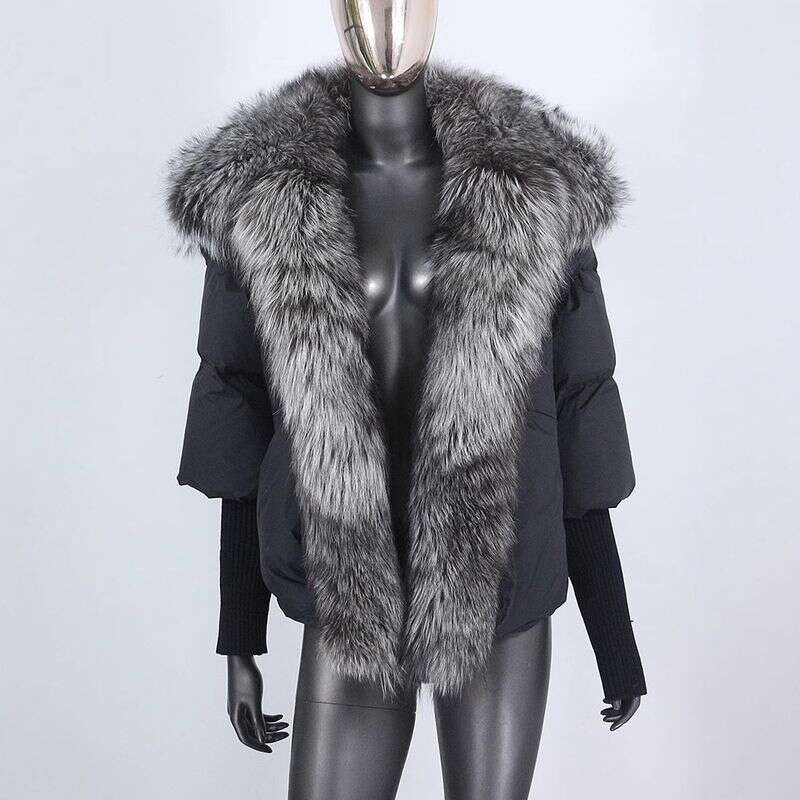 Women's Clothing Jacket Fox Fur Collar Hos High End Atmosphere Warm Loose Slim Hot Styleoded Ribbed Sleeve