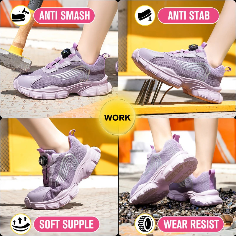 Rotating Button Women Safety Shoes For Work Safety Boots Breathable Steel Toe Puncture Proof Sport Work Sneakers Construction 250805