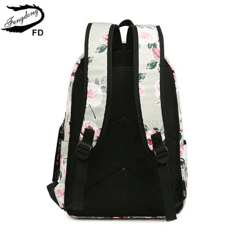 FengDong Chinese Style Floral School Backpack Flowers Backpacks for Teenage Girls School Bags Laptop Computer Bag Schoolbag Gift T250811